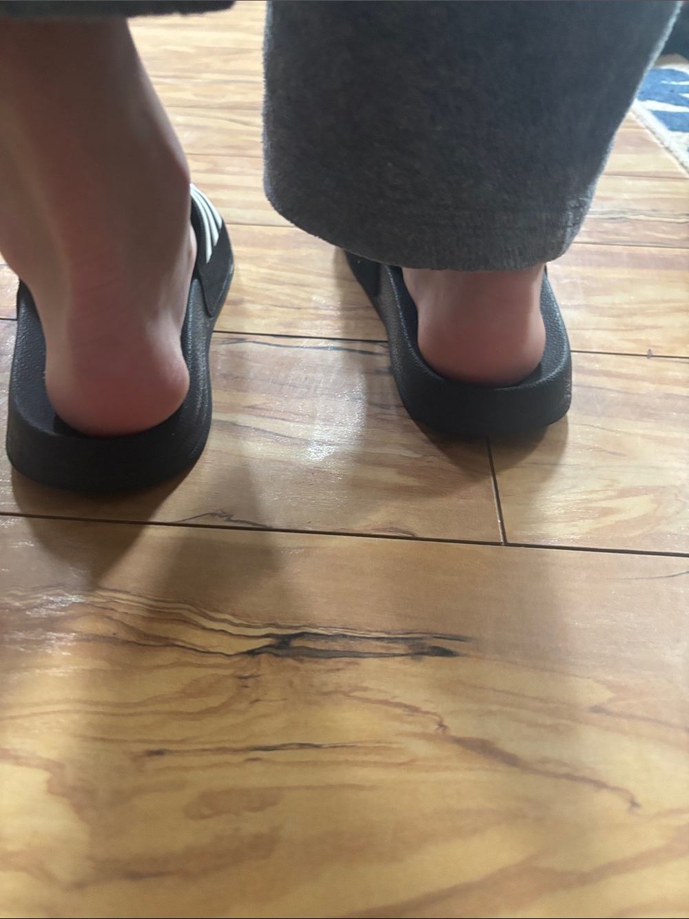 Adidas Black Slides with White Three-Stripes - Picture 4 of 8